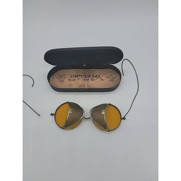 VINTAGE 1900s WILLSON SIDE SHIELD Amber MOTORING GLASSES GOGGLES Steampunk Decor - Picture 3 of 9